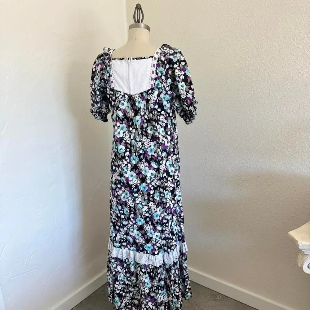 Vintage Sears Hawaii Floral Prairie Maxi Dress | 100% Cotton Cottagecore Size 9